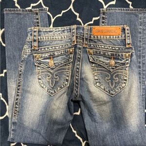 Rock Revival Faded Blue Embroidered Pocket Jeans size 26